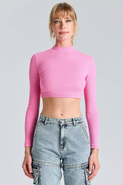 Langarm Crop Top  Pink