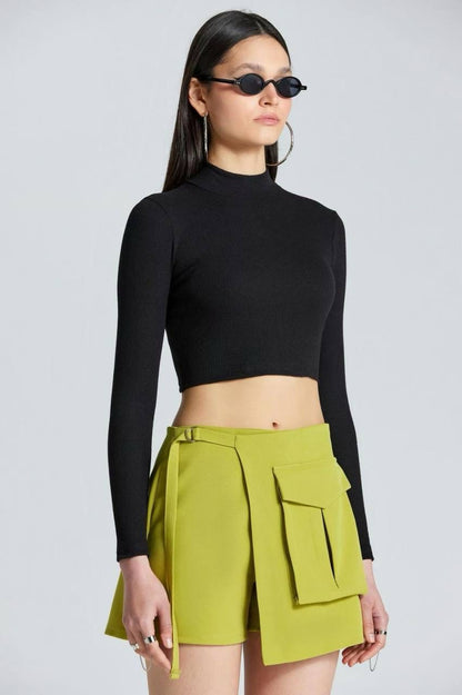 Langarm Crop Top Schwarz