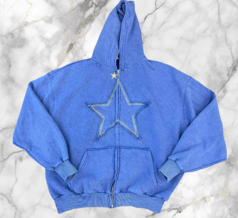 Stern Zipper Jacke Blau